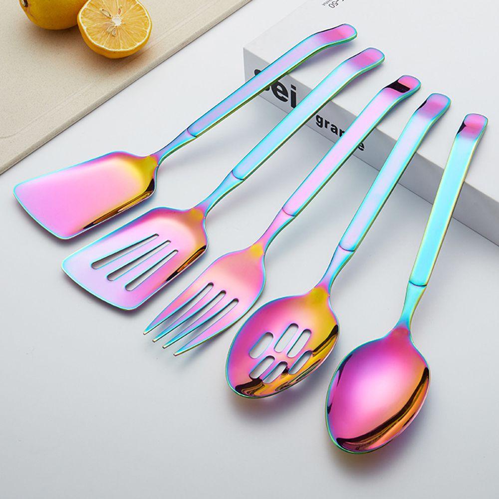 Solighter 5pcs Set Alat Makan Aksesoris Dapur Bahan Stainless Steel Untuk Menyajikan Set Sendok Saji Besar