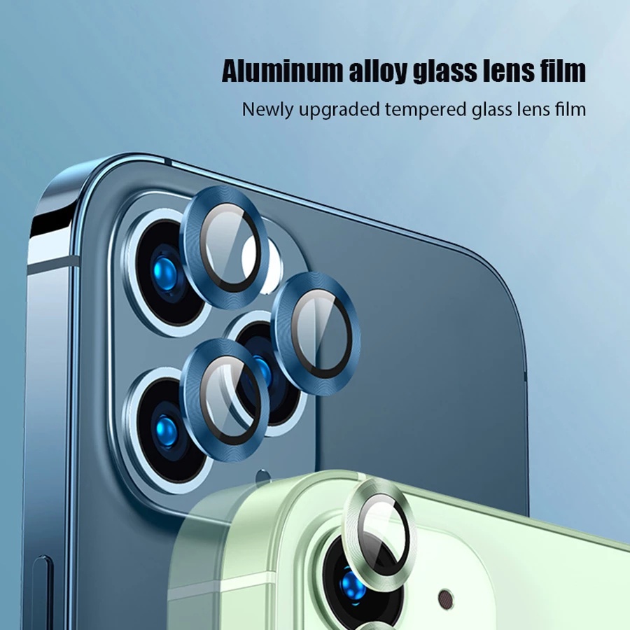 Tempered Glass Pelindung Lensa Kamera &amp; Flash untuk For iPhone 13/13 Pro Max/13 Mini 12/12 Pro Max mini 11/11 Pro Max METAL RING Glass Full Cover Camera Lens Protectors for iPhone