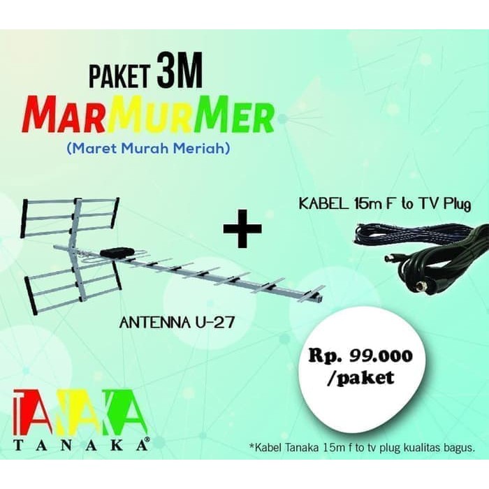 Antena TV Outdoor Digital Analog TANAKA U-27 FREE KABEL 15M U27 LCDLED