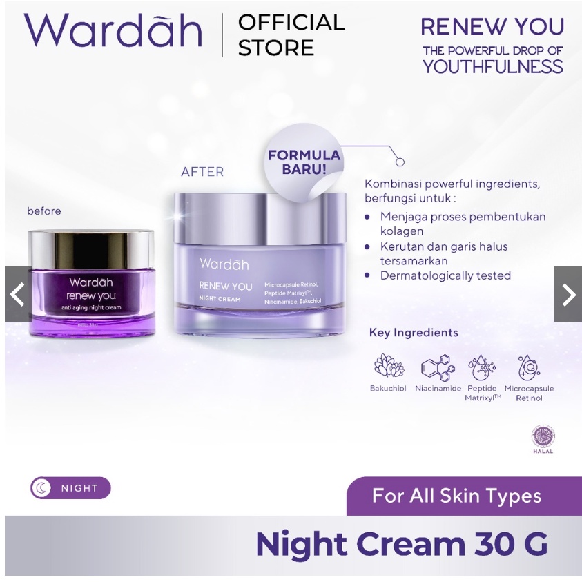 Wardah - Renew You  Night Cream 30 gr ( KEMASAN  BARU )