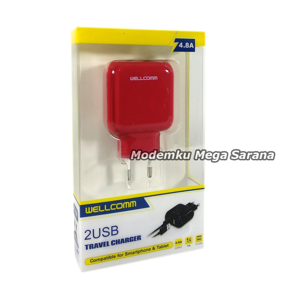 Wellcomm Travel Charger 2 USB 4.8A untuk Smartphone &amp; Tablet