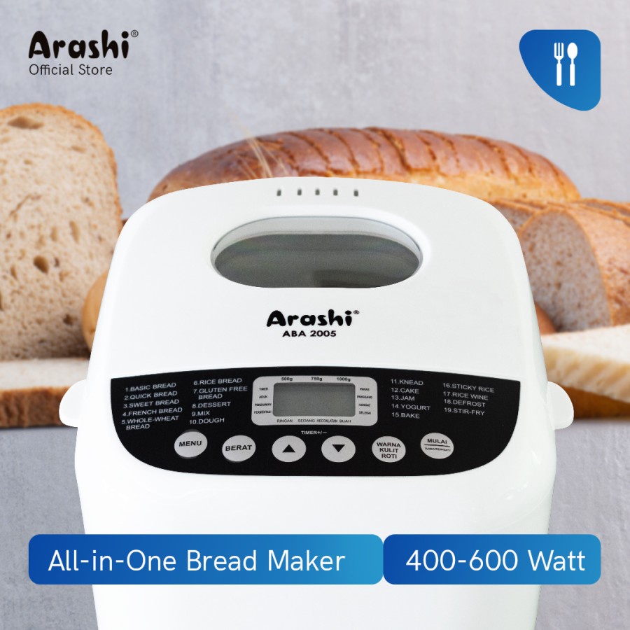 Arashi Bread Maker ABA-2005 Mesin Pembuat Roti Fungsi All in 1 (Memanggang, Mencampur, Menguleni, Fermentasi)