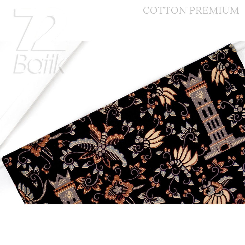 KAIN BATIK PREMIUM Bahan Katun Motif Jam Gadang Warna Hitam Coklat Cream Abu Grey Gray 721752 Cap 72 Jarik Jarit Samping Kebat Panjang Batik Katun Modern Premium Bahan Seragam Batik Pernikahan Kantor Keluarga Murah Kamen Jadi Batik Bali Lembaran