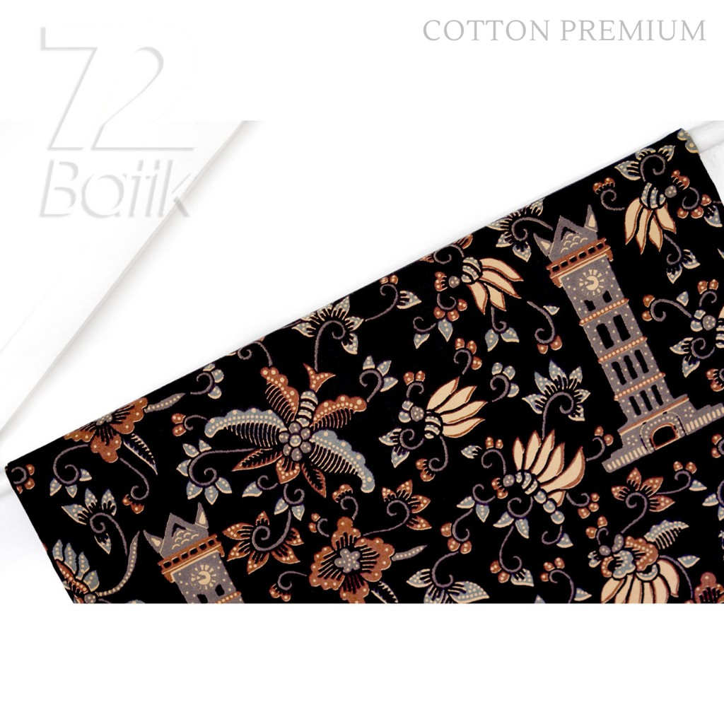 KAIN BATIK KATUN Premium Motif Jam Gadang Warna Hitam Coklat Cream Abu Grey Gray 724536 Cap 72 Jarik Jarit Samping Kebat Panjang Batik Katun Modern Premium Bahan Seragam Batik Pernikahan Kantor Keluarga Murah Kamen Jadi Batik Bali Lembaran