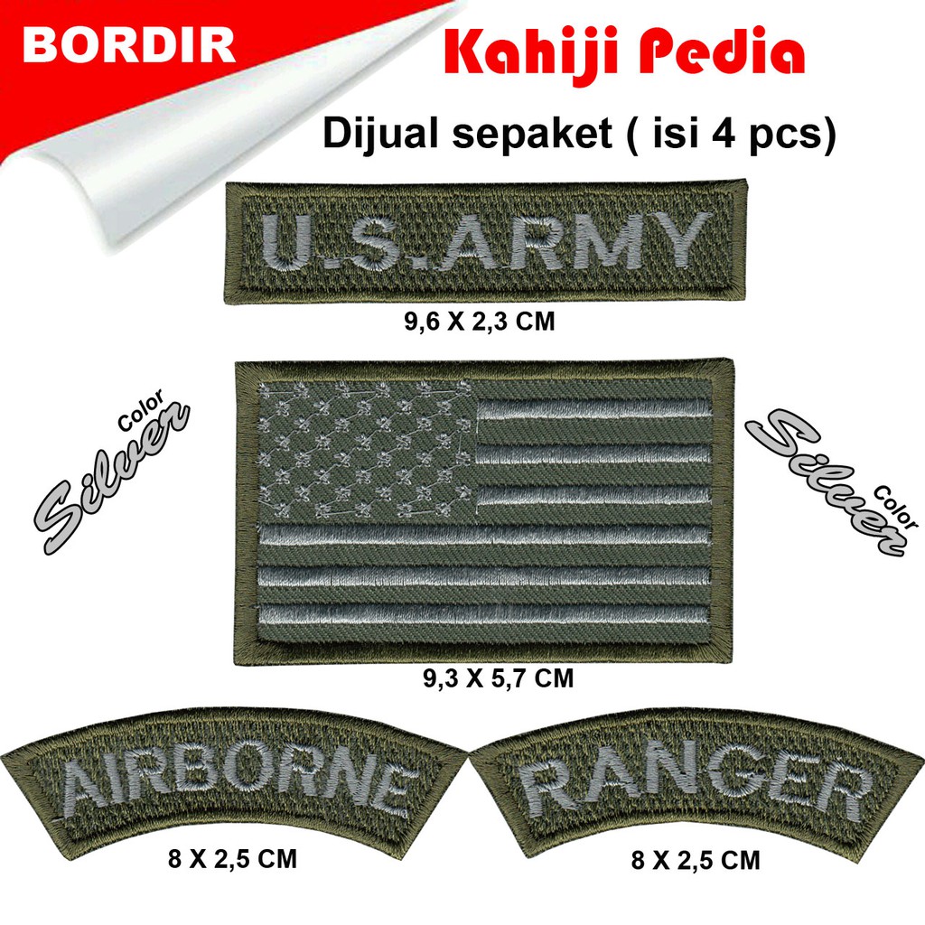 Patch bordir emblem bordir us army silver