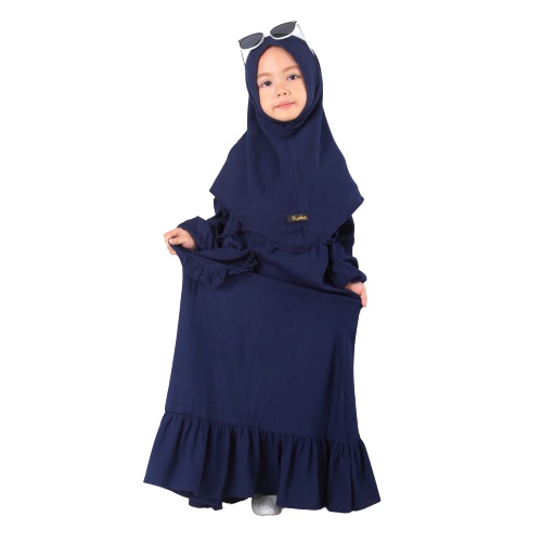 Set Gamis Humaira Anak Usia 1 Sampai 2 Tahun Bahan Rayon Twill Premium Terbaru Polos Navy