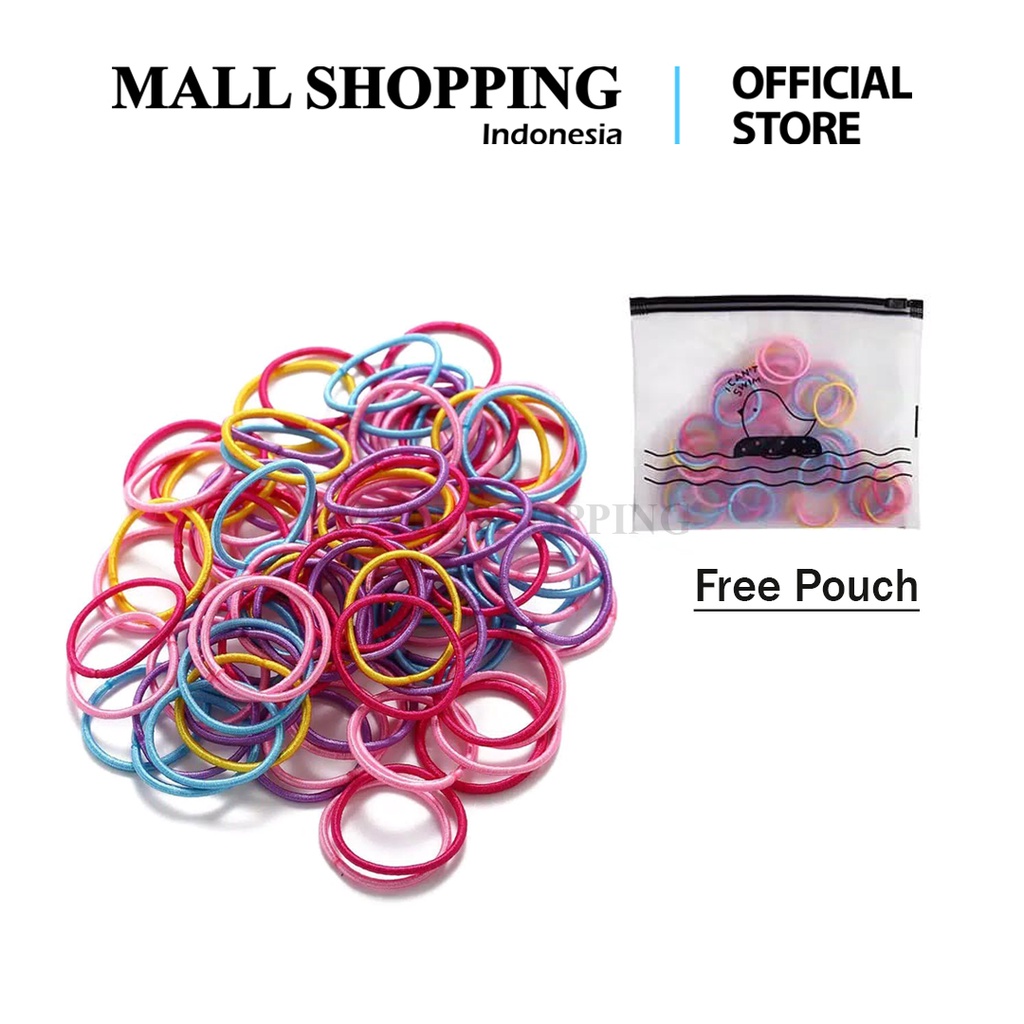 (COD) Ikat Rambut 28/100/1000 Pcs FREE Pouch Bag Elastis Hair Tie Fashion Korea MALL SHOPPING