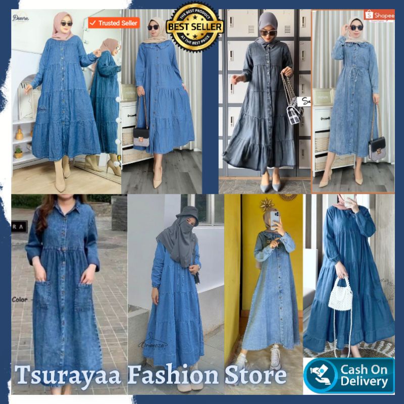 GAMIS MIDI DRESS JEANS WANITA HIGH QUALITY