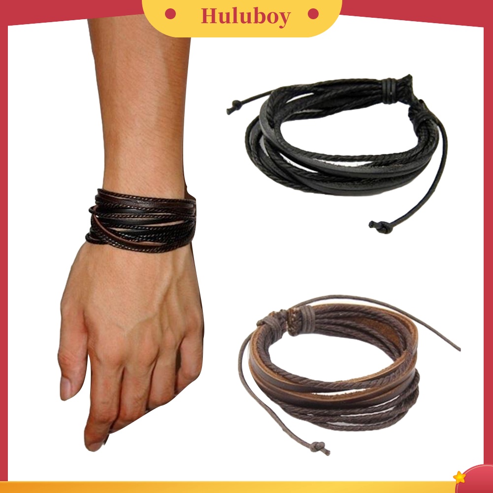 Hu Hu Hu Hu Hu Alat Bantu Pasang Kacamata♡ Gelang Tali Kulit Imitasi Multilayer Untuk Unisex