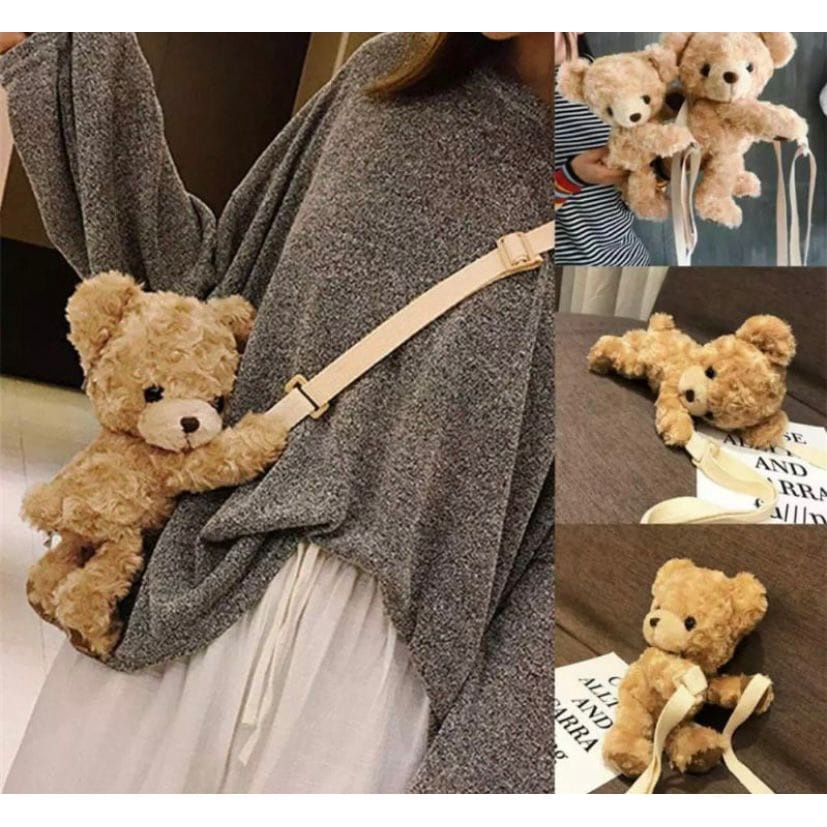 MEW Tas Beruang Tedy Bear Bulu Lucu Imut Gemoy Ransel Wanita Baru