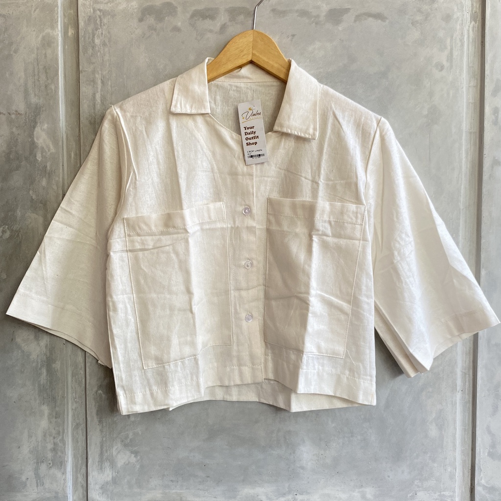 kemeja linen pocket Kemeja Gita Rami Basic Shirt Crop Linen / Kemeja crop oversize / Kemeja Crop Linen