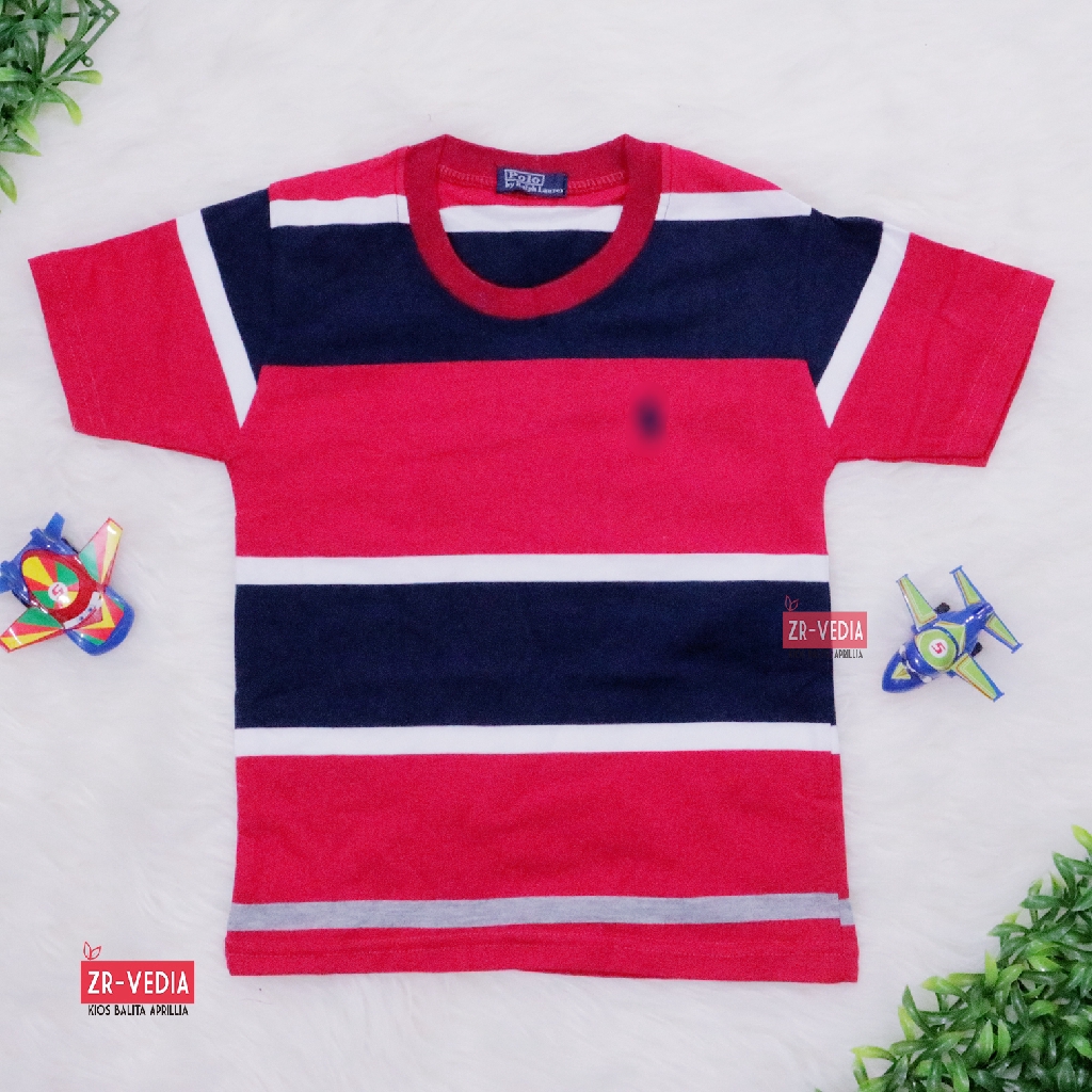 Kaos Salur uk 3-5 Tahun / Anak Laki Baju Adem Lengan Pendek Murah Polos Import Branded Salur