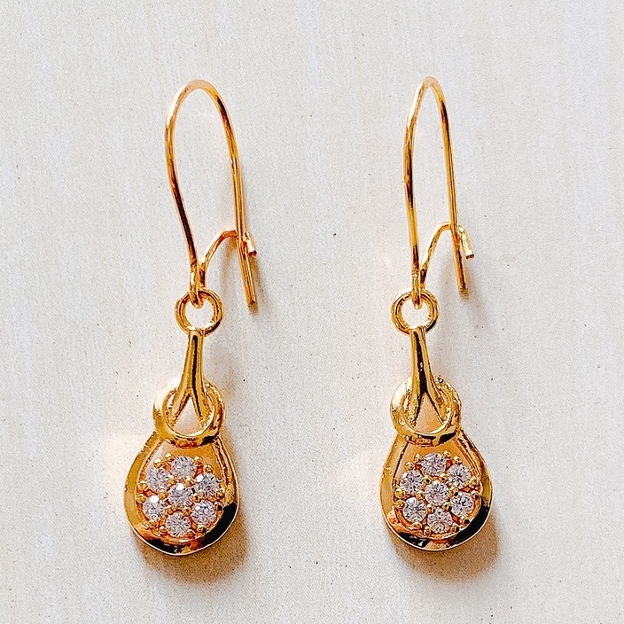 Anting Wanita / Giwang Wanita Rintik Batu Zirconia Gold