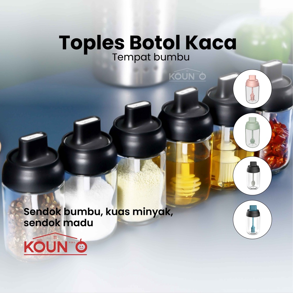 Toples Botol Kaca Tempat Madu Kuas Minyak Sendok Bumbu Dapur Garam Gula Kitchen Seasoning Pot 250 ml