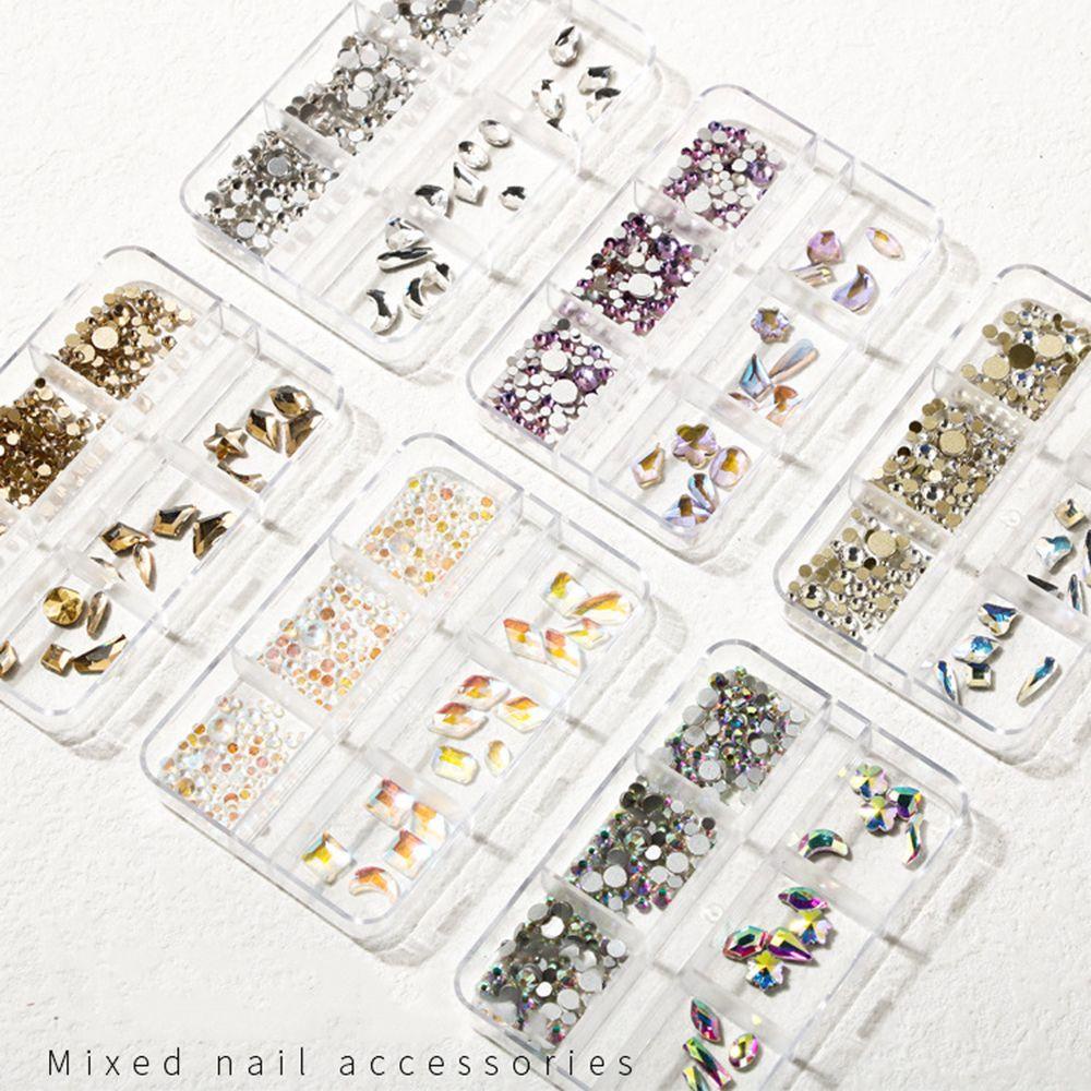 Mxbeauty Nail Art Rhinestones Warna-Warni 1kotak AB DIY Manik-Manik Permata Bentuk Campur Kristal