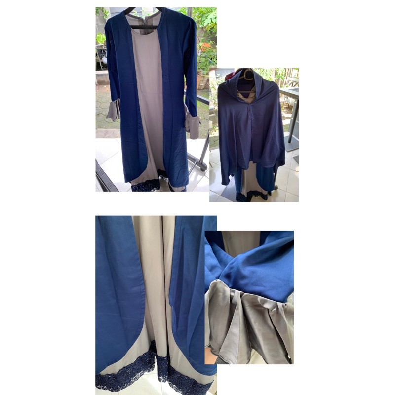 Gamis pesta dan khimar warna navy anu