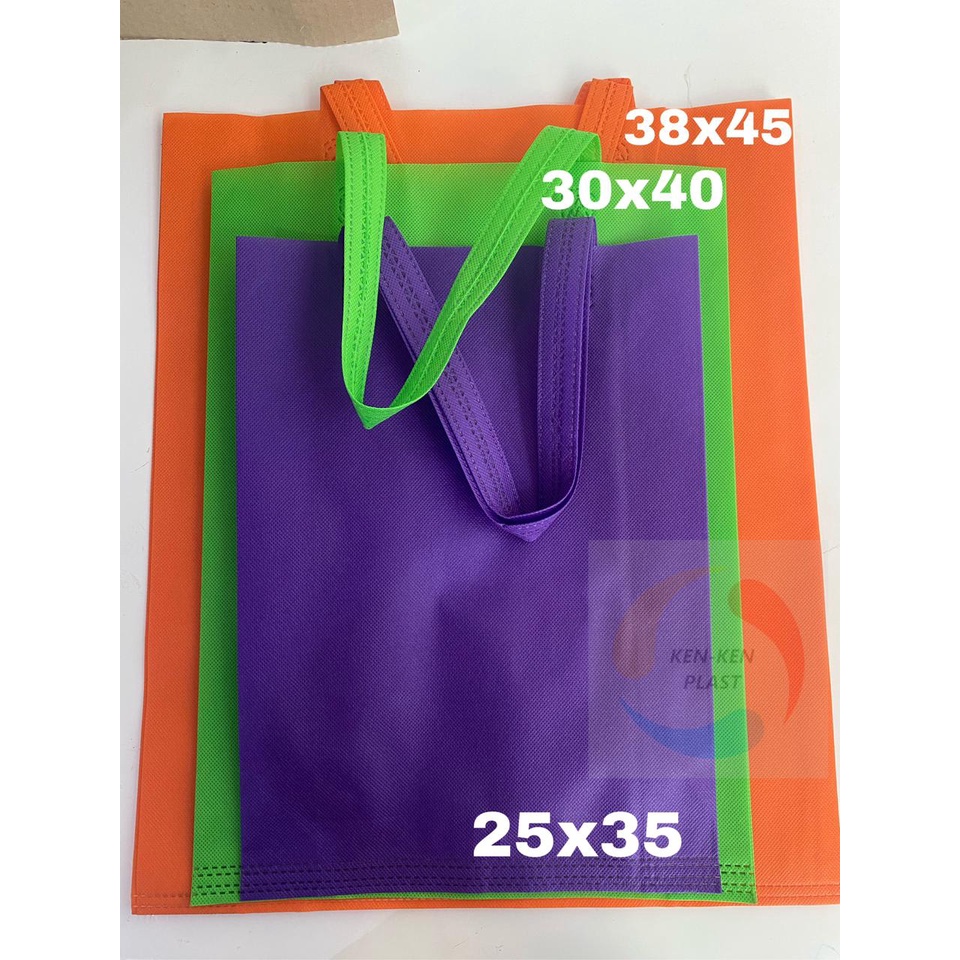 TAS KAIN TENTENG/TAS KAIN SPUNBOND/TAS BELANJA KAIN UK 38X45 25X35 30X40 CM ISI 12 PCS