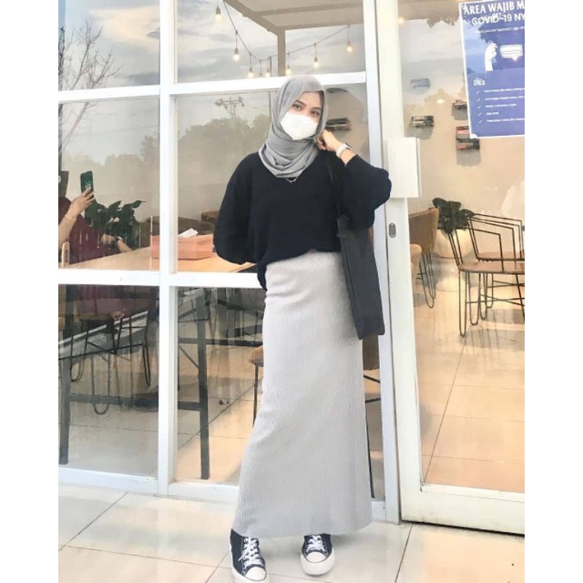 ROK SPAN RAJUT PANJANG | ROK PREMIUM | ROK WANITA HALUS TEBAL / WEARING BENA KNIT SKIRT