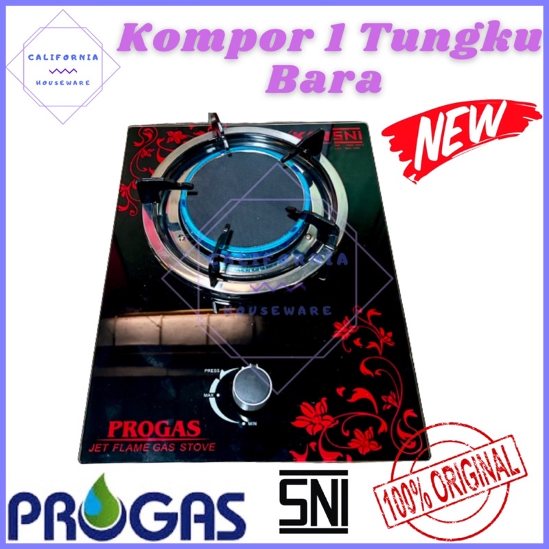 Kompor Kaca PROGAS 1 Tungku Bara / Kompor Gas 1 Tungku Bara INFRARED