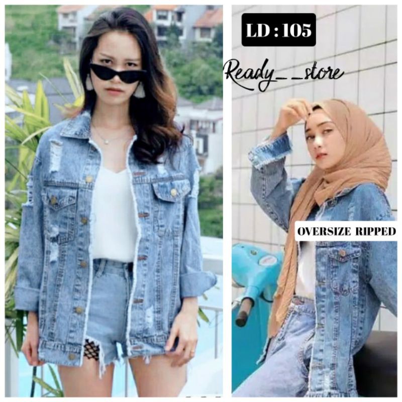 LD 105-110CM JAKET JEANS WANITA OVERSIZE RIPPED KEKINIAN XL MURAH CEWE CEWEK TERBARU 2021 DEWASA SNOW ACID