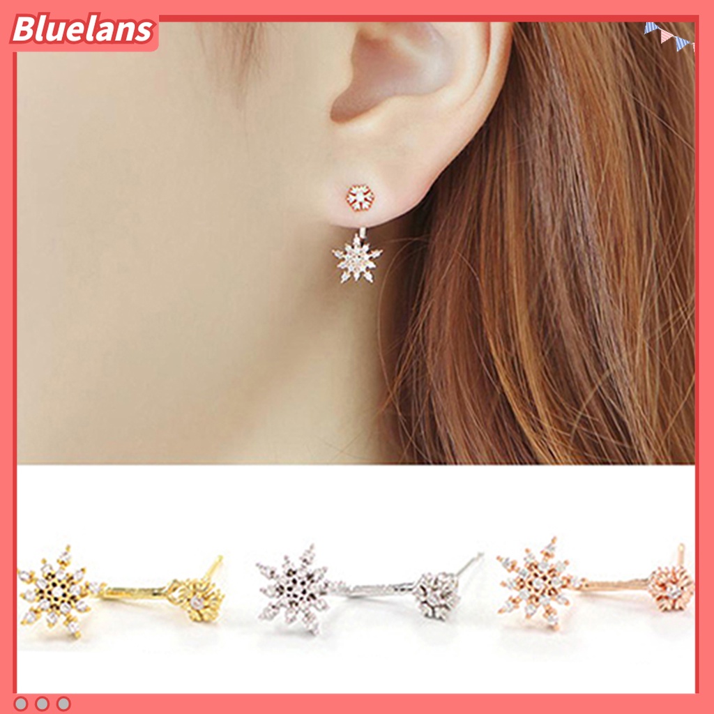 Anting Juntai Bentuk Kepingan Salju Aksen Kristal Berlian Imitasi Untuk Wanita