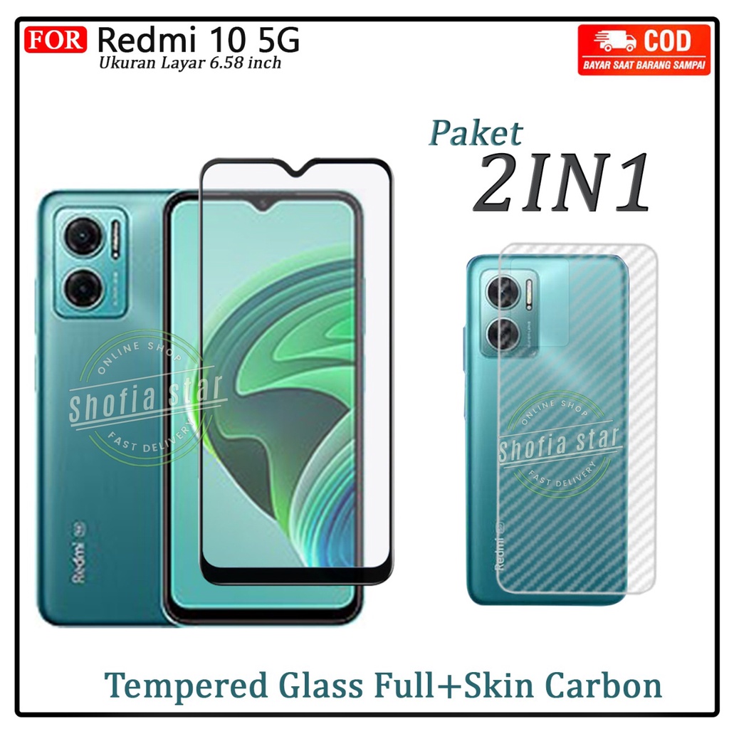 2IN1 Anti Gores Ceramik Blue Light Redmi 10 5G Anti Radiasi Kaca Full Cover Free Skin Carbon