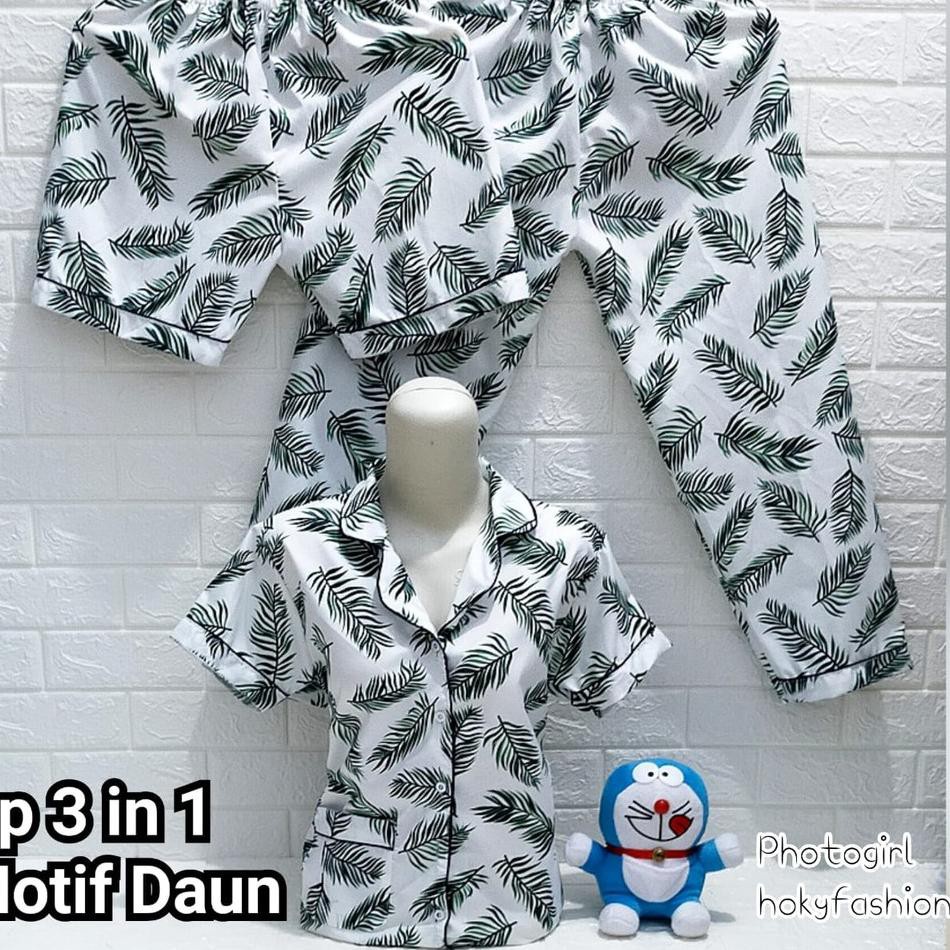 hokyfashion PIYAMA/BAJU TIDUR CP 3 IN 1 POOH HAPPY-3in1 daun putih