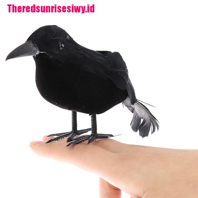 【Theredsunrisesiwy.id】Halloween Black Crow Props Realistic Raven Spooky Feathered Crows House Decor
