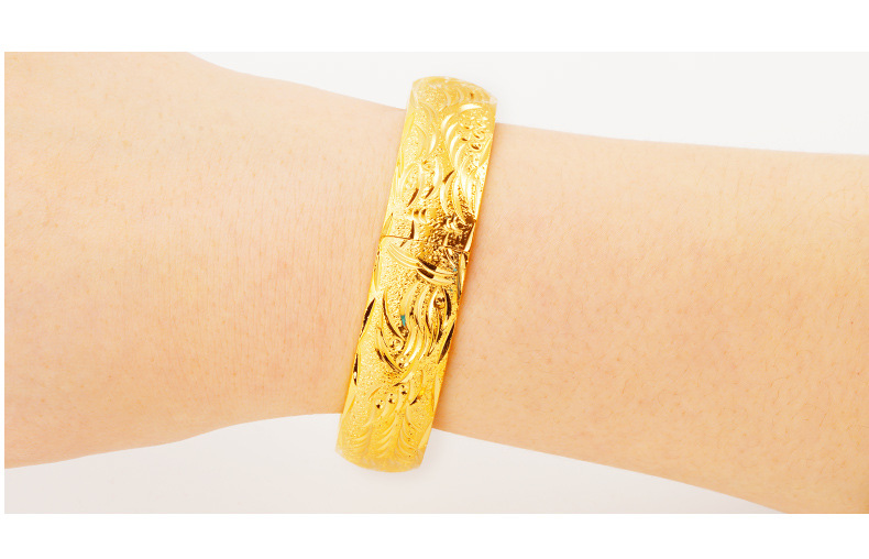 Gelang Emas Asli Kadar 375 Desain Naga Phoenix Starry Buckle Untuk Pernikahan Wanita