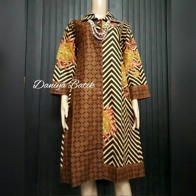 TUNIC DANIYA BATIK MATARAMAN TUMPAL STRIPE LONG BLOUSE TUNIK SERAGAM KERJA KANTOR WANITA GROSIR