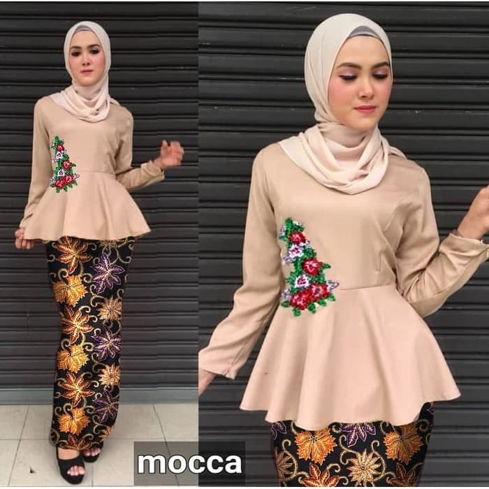 Atasan promo wanita / cewe Set peplum rose stelan batik kebaya bordir untuk kerja pesta kantor