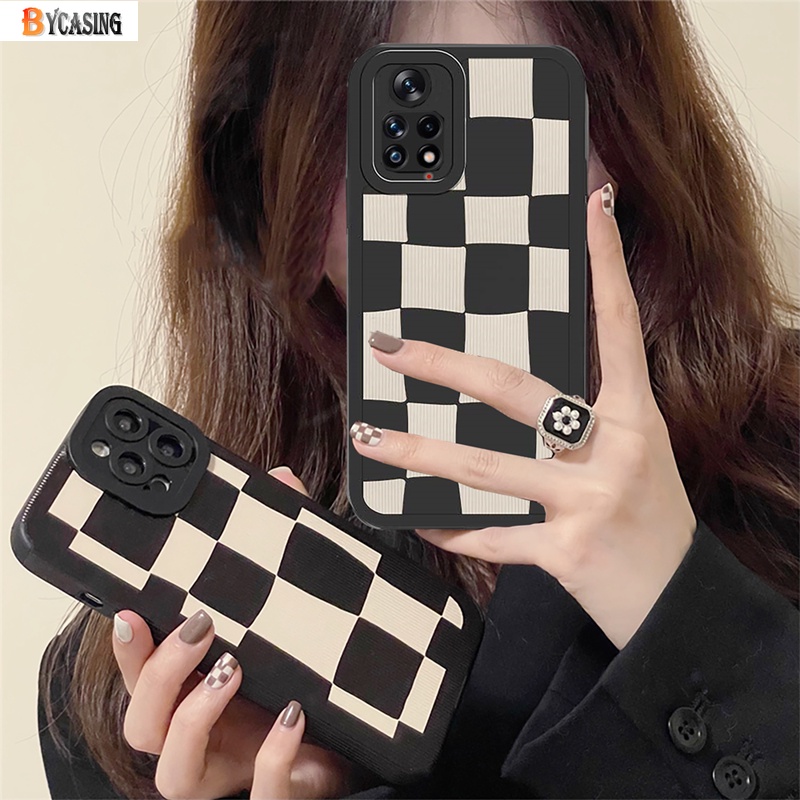 Soft Case Bahan Kulit Domba Motif Kotak-Kotak Hitam Putih Untuk Redmi Note 11 Pro Redmi 10C 9C 9T 9A Note 10S Note 8 Note 9 Xiaomi Poco X3 GT X3 Pro M3 M4Pro Note 5pro