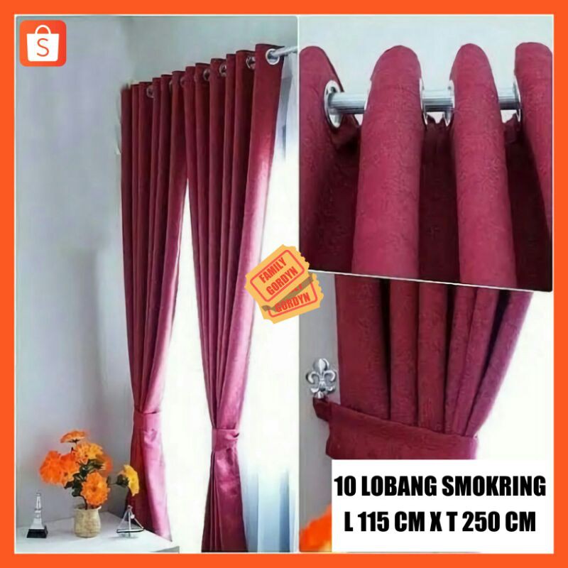 GORDEN EMBOSS MERAH HATI TINGGI 250CM MINIMALIS SMOKERING SMOKRING GORDENG GORDYN HORDENG TIRAI