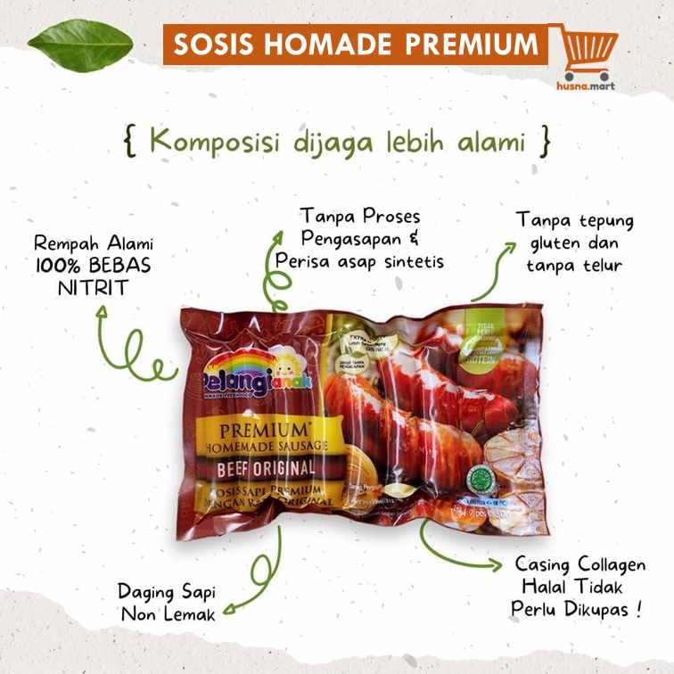 Sosis Sapi Premium Original Pelangi Anak - Homemade Frozen Food - Alami Non Msg &amp; Non Pengawet isi 7 Pcs