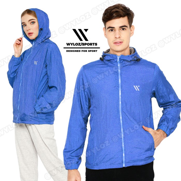 Jaket Wanita Jaket Parasut Olahraga Lari Running Sepeda Cewek Wanita Wyloz Sport UV - Biru, L(V5C6) 