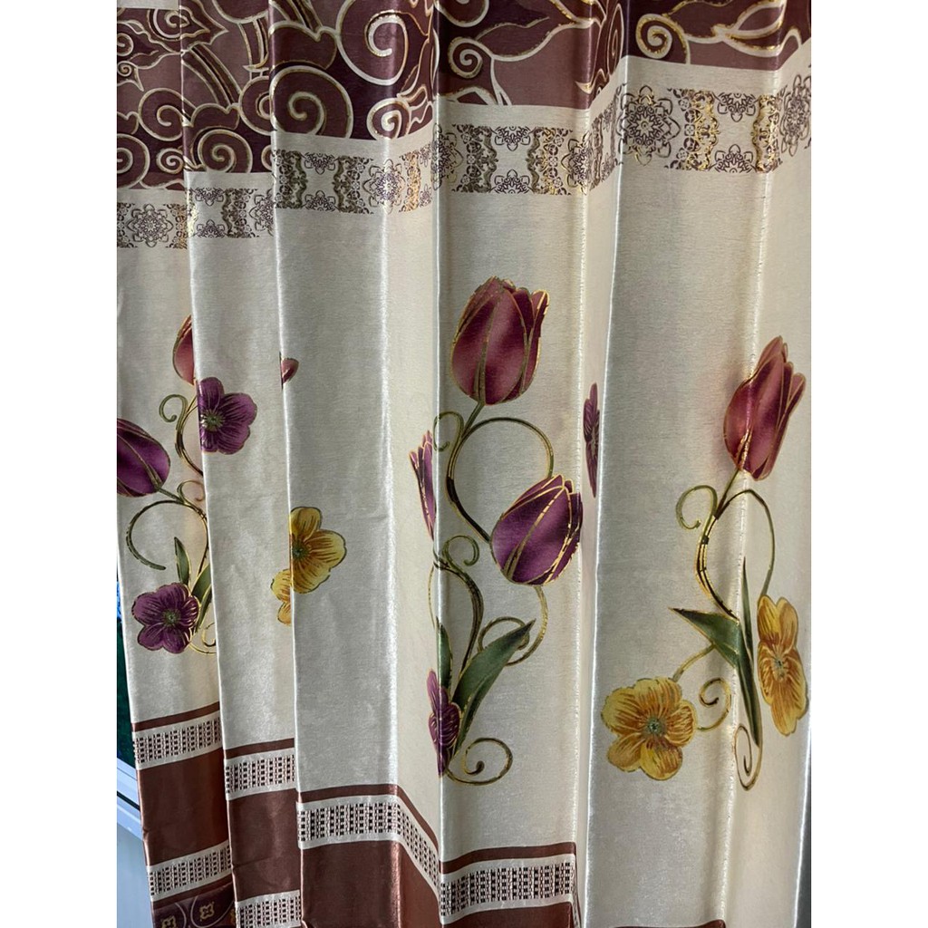 Tirai &amp; Gorden Motif Bunga Tulip Liliana 12 Lubang | Hordeng Blackout | Korden Warna Coklat Manis