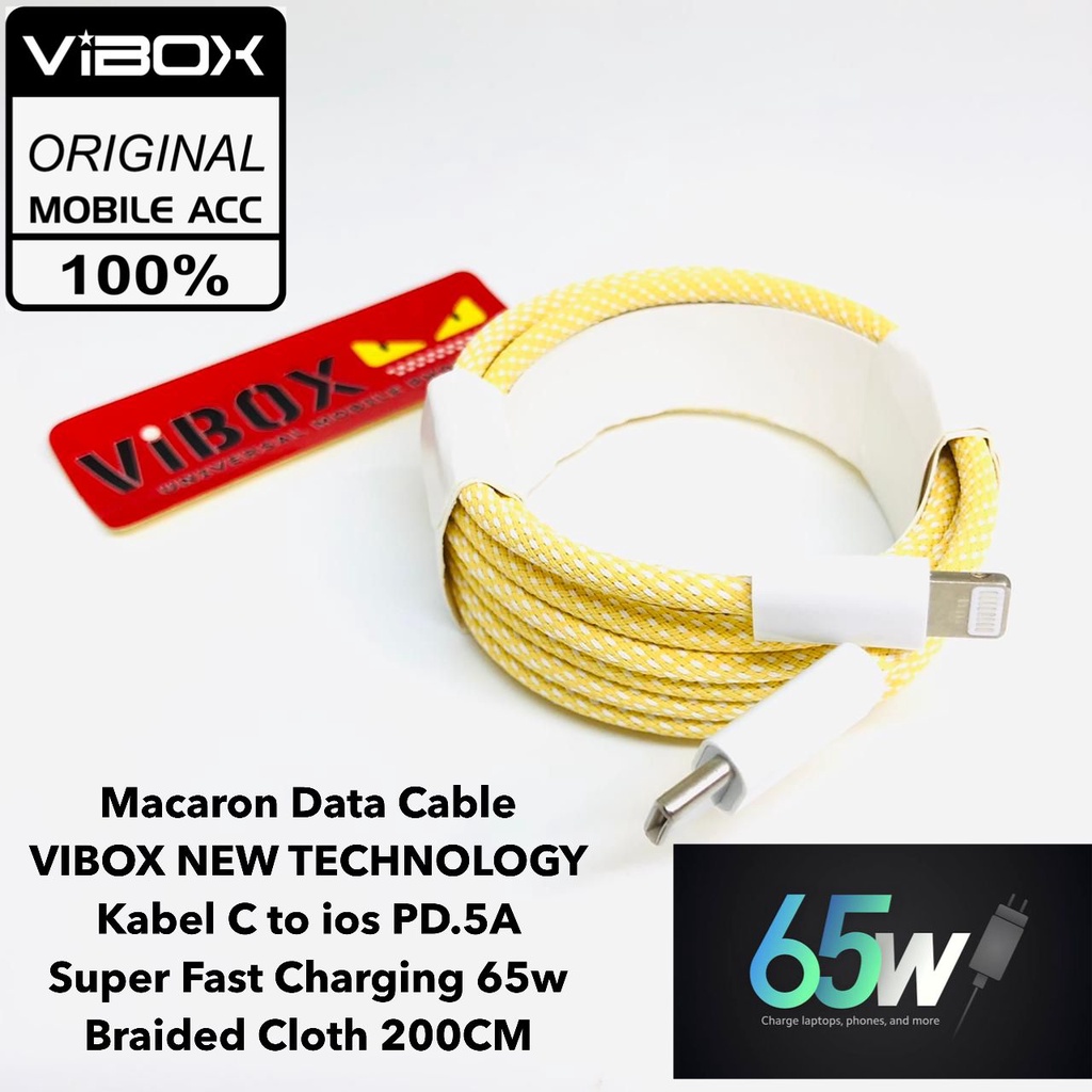 VIBOX Kabel Data 200CM Fast Charging 30W TYPE-C TO IPHONE Macaron MFI KL-X59 PD3.0 4.0 Untuk 13 / 14Pro max