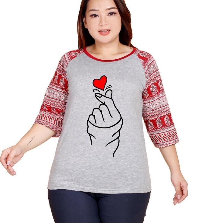 trxRr8R2--Kaos cewe / wanita jumbo dewasa lengan 3/4 motif batik (saranghae) b71 kaos cewe baju cewe