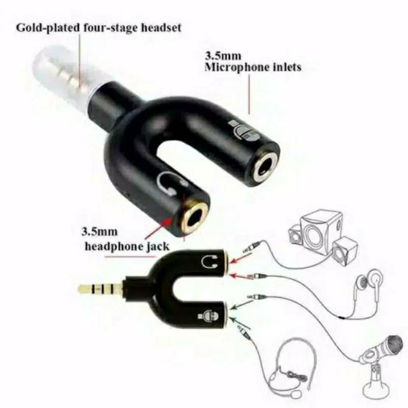 Audio Splitter U shape 2 in 1 Mic &amp; audio jack 3.5mm to Dual female Mysunstore