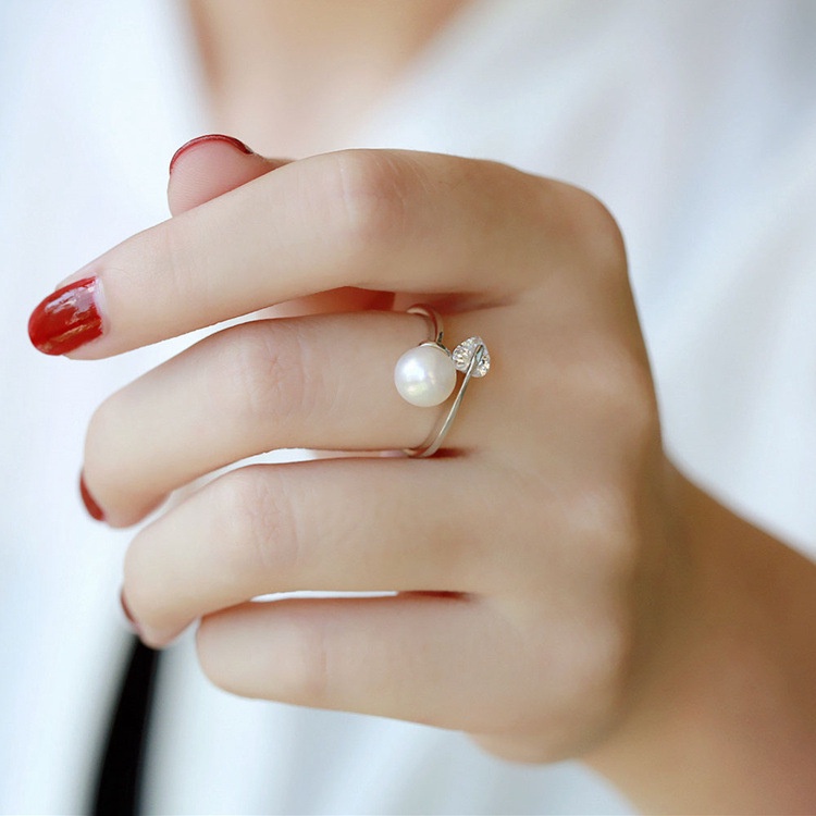 Love Heart Zircon Simulated Pearl Open Rings For Women Bijoux Fashion Adjustable Jewelry