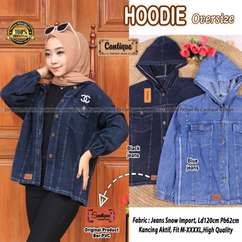 Hoodie oversize jaket jeans wanita by cantique