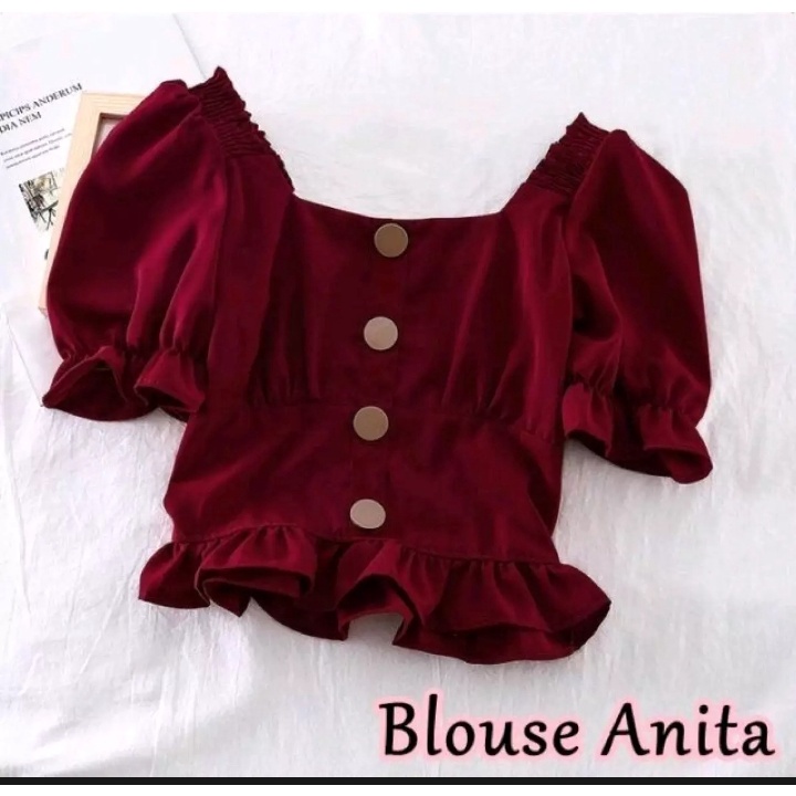 Blouse Wanita Anita Atasan Style Korea Bahan Moscrepe Size XL-Marun