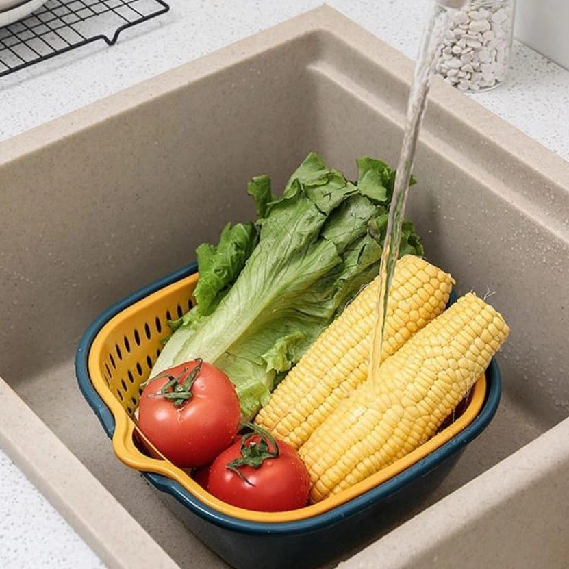 Portable Kitchen Hanging Drain Basket Double layer saringan buah dan sayur praktis