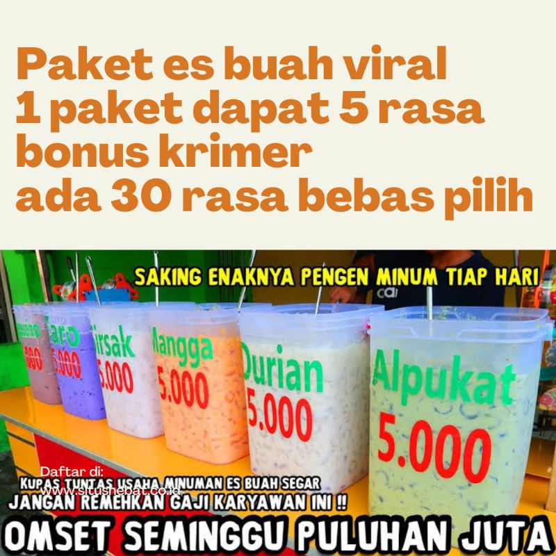 

paket bubuk es buah segar viral / paket es buah segar / paket es gayung / paket es kobok / paket es aquarium / paket es toples