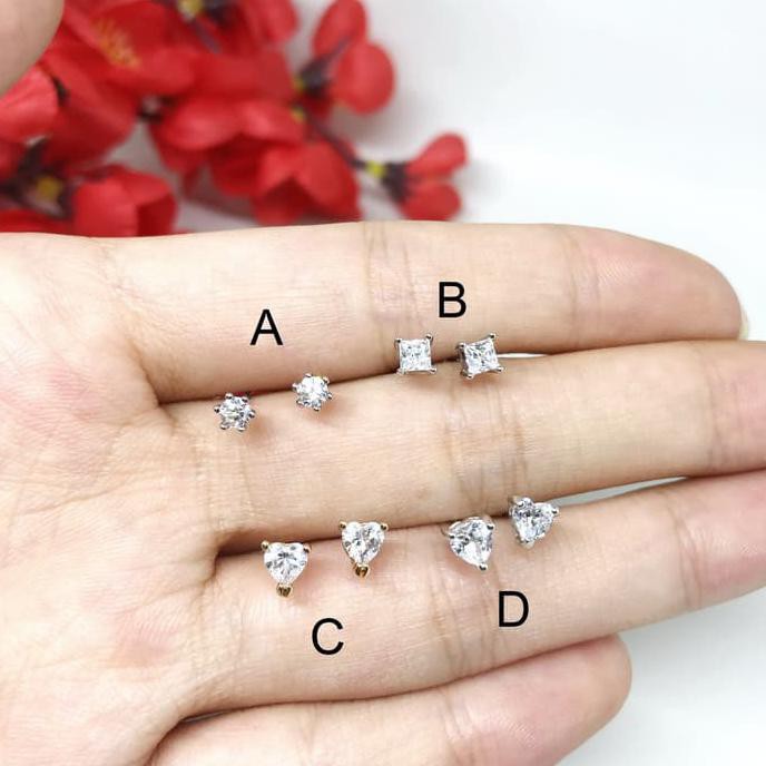 promo Anting Tusuk Xuping Asli Lapis Emas Putih 4mm Silver Berlian - BE211
