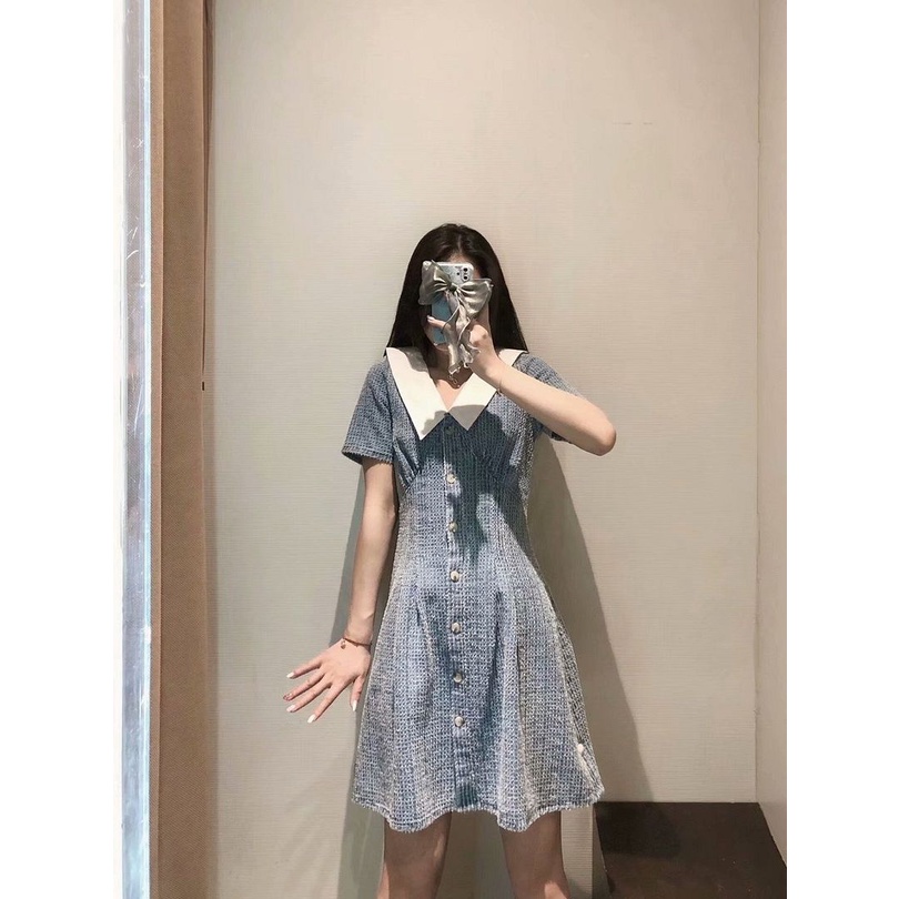 Dress casual import Blue Textured korea style biru