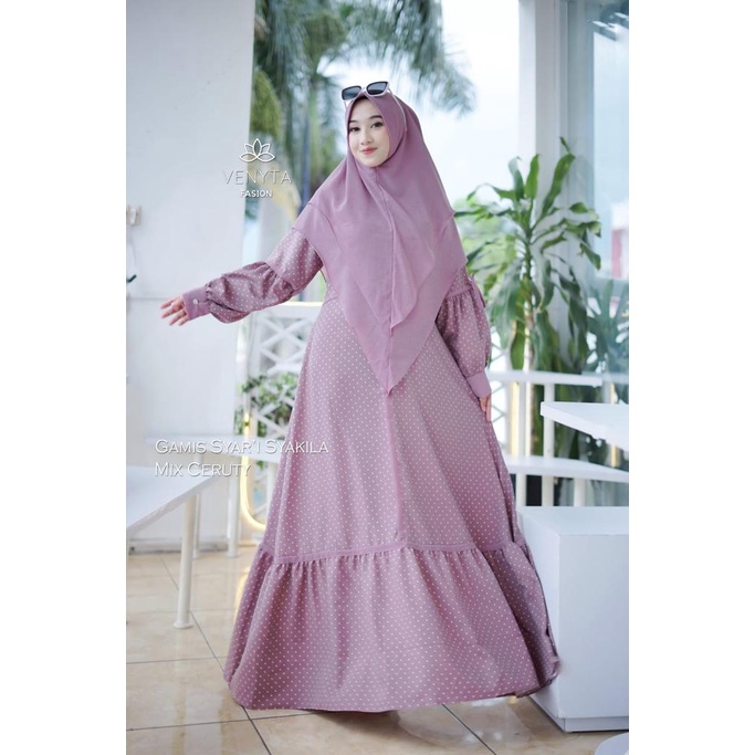 GAMIS SET SYARI  syakira SET KHIMAR POLKADOT POLKA ORIGINAL HALIS busana wanita motif muslim