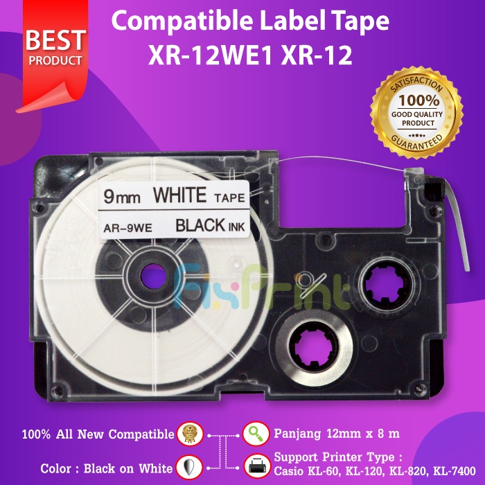 Label Tape XR-12WE1 XR-12 Black On White 12mm Printer KL60 KL120