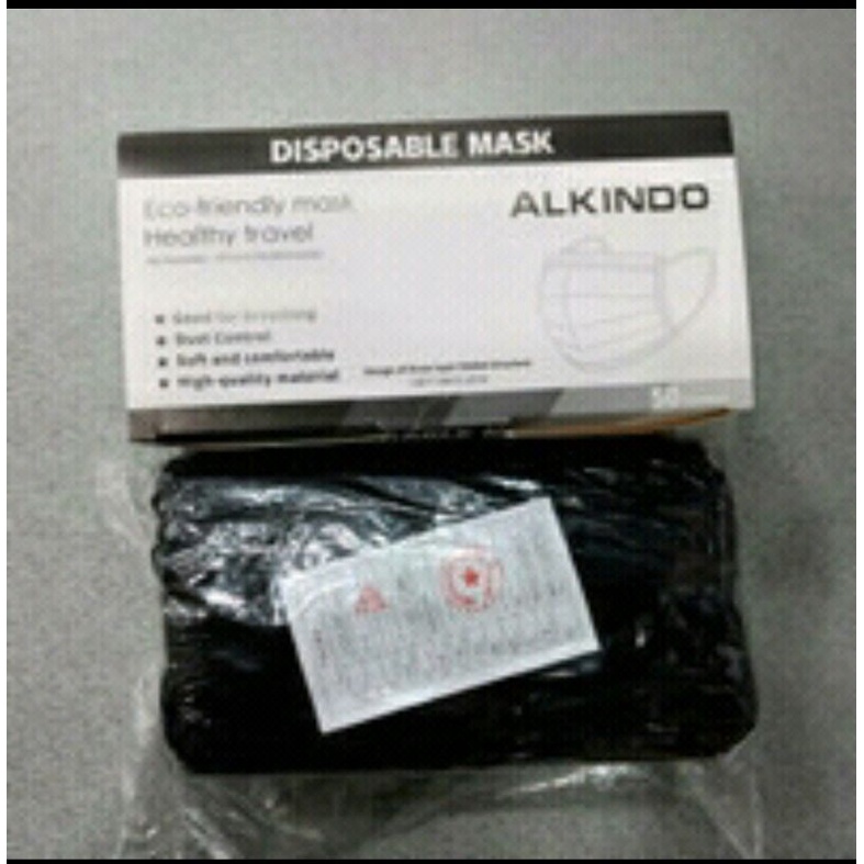 MASKER 3 PLY HITAM / 1 BOX = 50 PCS ( ALKINDO )