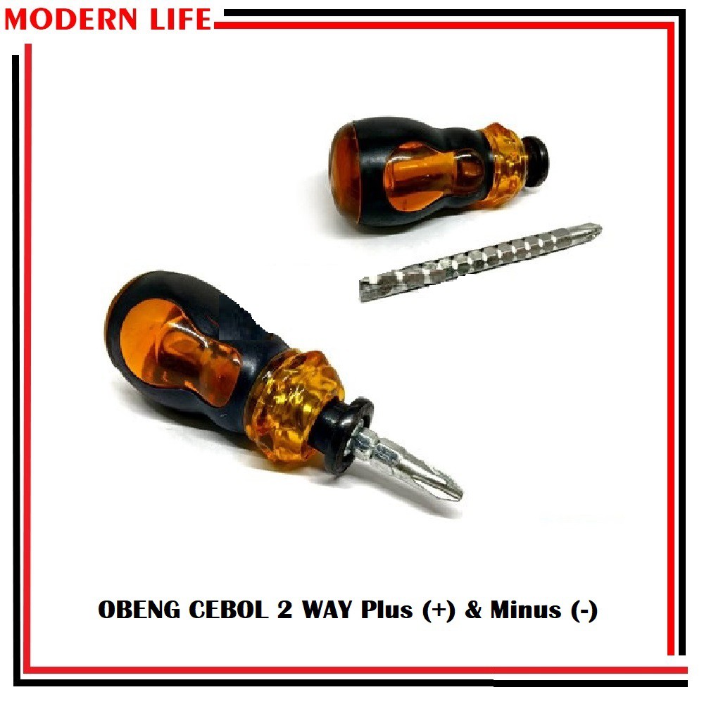 OBENG 2 ARAH CEBOL PLUS MINUS BOLAK BALIK 2 WAY STUBBY SCREWDRIVER